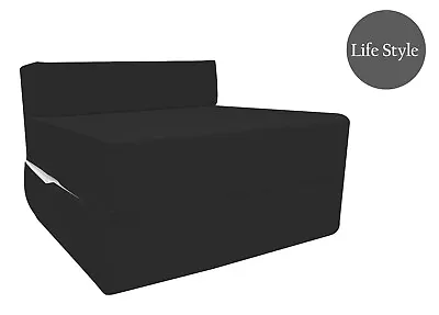 Fold Out Single Chair Z Bed Sofa Guest Futon Chair Bed Lounger Matress Foam BLAC • £41.95