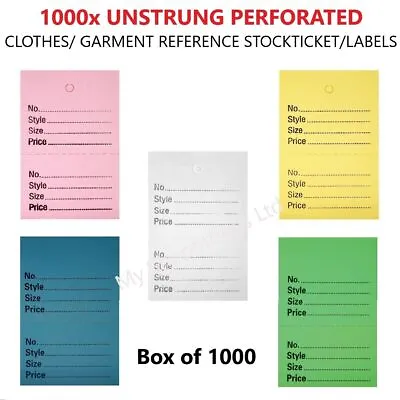 £9.99 • Buy 1000x UNSTRUNG PERFORATED CLOTHES/ GARMENT REFERENCE STOCK TICKET/ TAGS/ LABELS