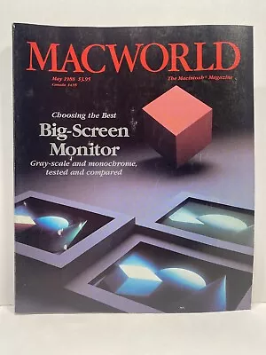 Macworld Magazine May 1988: Mac Gray-Scale & Monochrome Monitors HyperCard RAM • $7.99