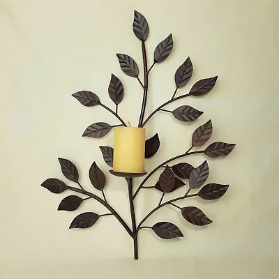 Vintage Metal Leaf Leaves Wall Art Sconce Candle Holder 18  Bronze Brown • $17.94