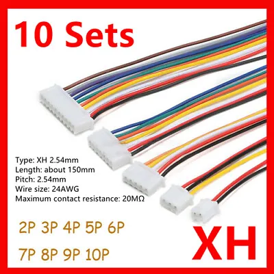 10 Set 2-10 Pin Mini Micro JST XH 2.54mm 24AWG Connector Plug With Wires 15cm • £3.58