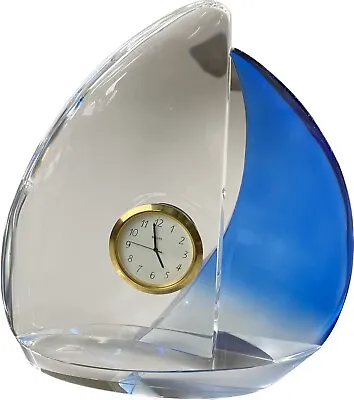 Vintage Hoya Crystal Japan Art Glass Sailboat W/ Bulova Clock -Cobalt Blue/Clear • $50