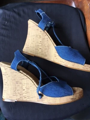 £6.99 • Buy New Denim Wedge Shoes UK 5 Ankle Ties Blue (see Description)