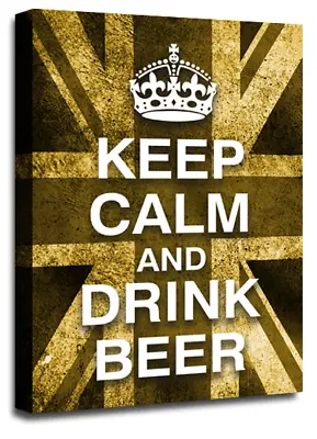 Keep Calm Art Print Cream Drink Beer Quote Framed Canvas Wall Picture Large • £29.99