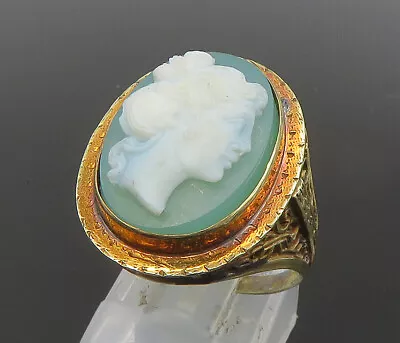 14K GOLD - Vintage Victorian Carved Woman Head Cameo Ring Sz 7 - GR354 • $499.91