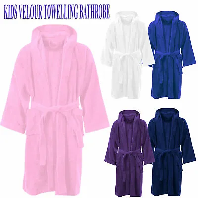 Kids Bathrobe Boys Girls 100% Egyptian Cotton Towelling Dressing Gown Soft Towel • £12.99