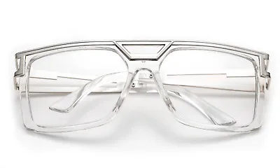 Clear Frame Glasses Clear Lens Hipster Square Sunglasses Metal Accent UV 100% • $8.95