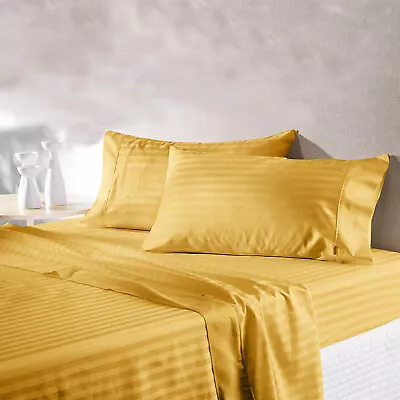 Egyptian Cotton 1000TC Marvelous Bedding US Sizes Select Item Gold Stripes • $74.10