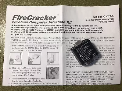 X-10 CM17A Firecracker Wireless Computer Interface • $3.99
