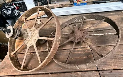 Vtg Cast Iron Wagon/ Cart Wheels X 2 15.5” Diameter X 1 3/4in & 16  X 1 1/2  • $45