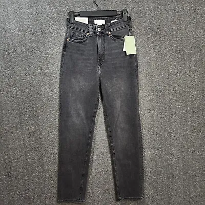 NWT H&M Mom Jeans Size 2 Meas. 24x26.5 High Waist Black Comfort Stretch Ankle • $12.99
