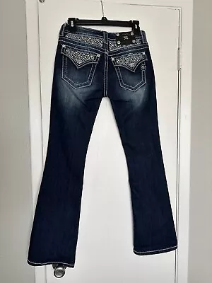 Miss Me Signature Rise Boot Cut Jeans Size 26 Embllshd Bling Peace Sign Pockets • $40