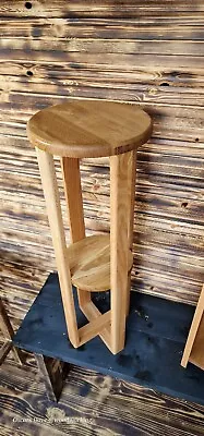 Oak Slim Round Plant Stand Storage  Wood Bathroom Table Side Table Handmade  • £60