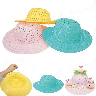 50cm Straw Woven Decorative HatSchool Parade DIY Easter Bonnet Kids Summer Cap • £8.09