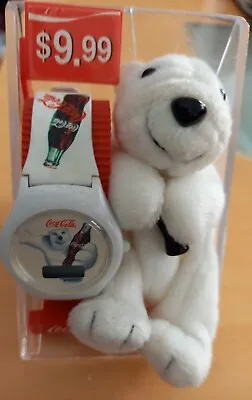 Coca Cola White Watch+Bear. Unused. Still Packaged.on Stand. Will Need Battery. • £25