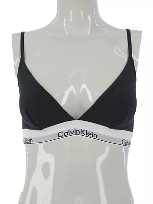 Calvin Klein Bralette Tringle Sports Bra Grey Cotton Blend Elastic Logo Band M • £5.99