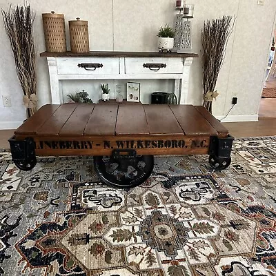 Original “dark Mahogany ” Antique Factory Cart Coffee Table Lineberry. Restored. • $800
