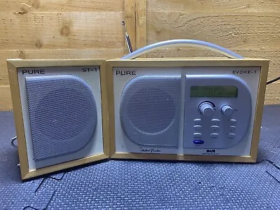 £25 • Buy Pure Evoke 1 Digital DAB Wooden Radio & ST-1 Aux Speaker/ Power Adapter