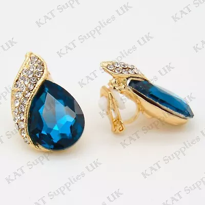 Fake Clip On Earrings Ear Crystal Gold Non-piercing Zircon Unisex Clip-on Gift • £3.49