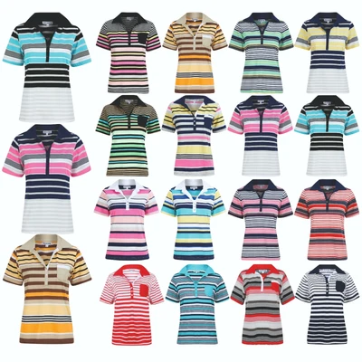 £6.95 • Buy Ladies Polo Shirt Striped Cotton Blend New Button Up Collar Womens Pocket Summer