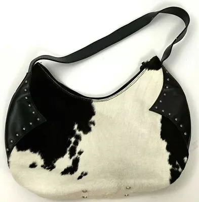 PAOLO MASI Cow Fur & Leather Studded Shoulder Bag - Made In Italy • $74.50