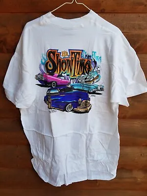 VTG New 1996 DAYTON WIRE WHEELS T Shirt It’s Show Time Lowrider Impala Car 3XL • $150