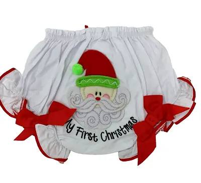 Mud Pie Baby Girls 0-6 Months White My First Christmas Santa Bow Bloomer • $7.49