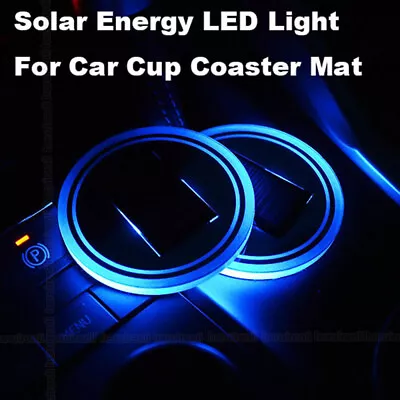 Blue LED Solar Cup Pad Car Interior Accessories Light Cover Decor Lights Parts • $13.49