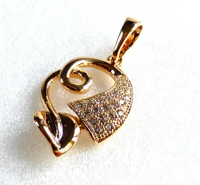 Women 18K Yellow Gold Plated Cubic Zirconia Half Open Heart Pendant Only UK • £11.31