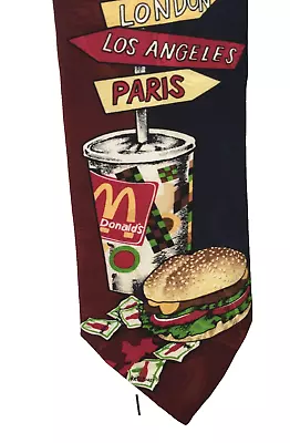 1994 Vintage McDonalds Mens Tie Hamburger Graphic Print Travel Sign London Paris • $29