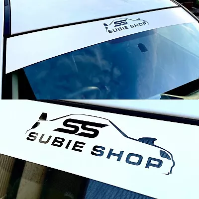 SUBIE SHOP Windshield Reverse Cut Windscreen Banner Sun Strip Decal Sticker WHT • $69.95