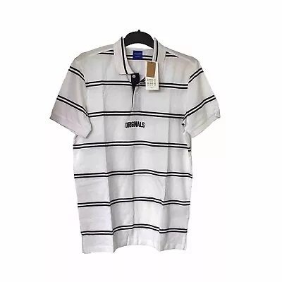 Mens Polo Shirt Medium#Jack&Jones# Originals White Striped*BNWT*Free P&P!! • £9.99