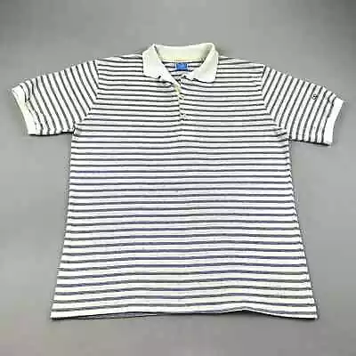 Vintage Ocean Pacific Polo Shirt Adult Medium Cream Purple Striped OP USA 80s • $12