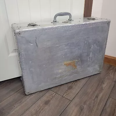 Vintage Silver Metal Riveted Look Suitcase Luggage • $129.99