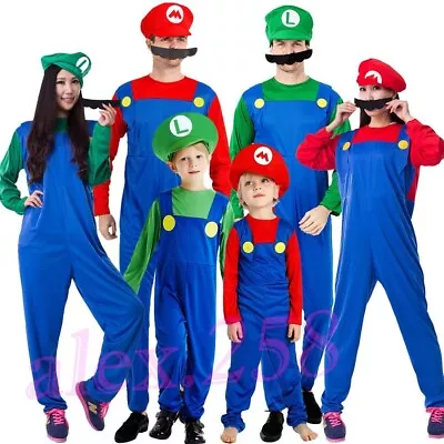 Adult Mens Super Mario Luigi Bros Cosplay Plumber Fancy Dress Costumes Outfitsnb • $16.71