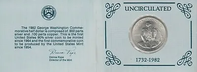 $6.25 • Buy 1982-d Unc George Washington Commemorative 90% Silver Half Dollar Coin - Ogp