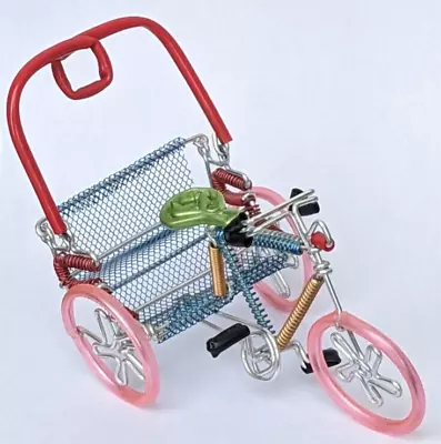 Plastic Wire Pink And Green Tricycle Rickshaw Sculpture 4 3/4  L 2 3/4  H  • £16.53