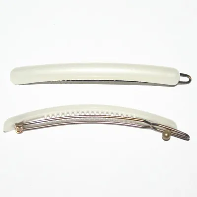 Barrette Hair Clip Long Small Metal Snap On White Tortoiseshell Made In France • $19.99