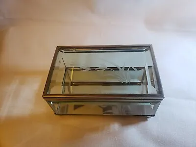 Glass And Mirrored Jewelry Box - Vtg Etched Glass  • $40