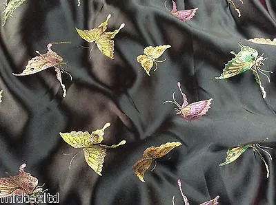 CHINESE ORIENTAL BUTTERFLY BROCADE SILKY SATIN DRESS FABRIC 44  Wide Mtex M57 • £10.99