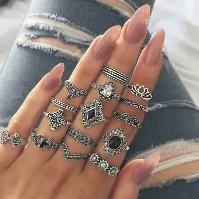 15pcs Silver/Gold Boho Stack Plain Above Knuckle Ring Midi Finger Tip Rings Set • £3.69