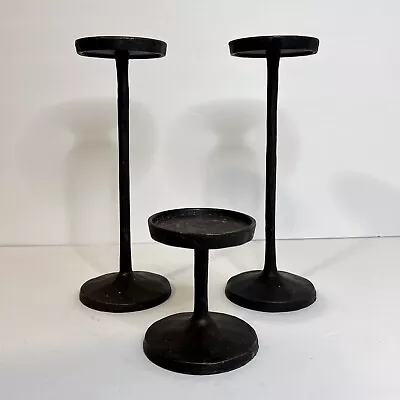Pottery Barn Wrought Iron Pillar Candlestick Holders 10  And 4  Tall Set Of 3 • $99.99