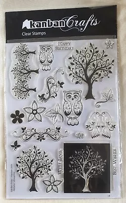 KANBAN CRAFTS Cling Acrylic Stamps H0B1080 Nature Trees With Owl • £2