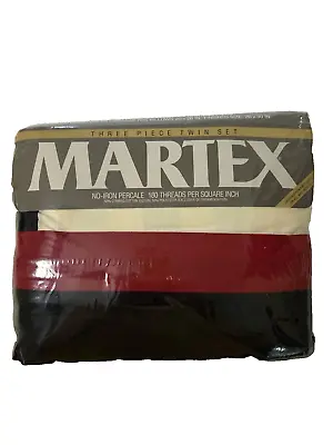 VTG Martex Trio Neutral Bed Sheet Set Twin Fitted Flat Pillowcase Black Red Tan • $19.99