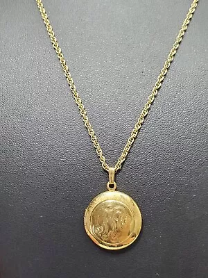 Signed PREMIER DESIGNS Pendant Locket Necklace Monogram Style Round GP 18  • $7.99