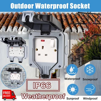 £11.99 • Buy Single Garden Socket Box Outdoor Mains Socket Power Double Switched Power Socket