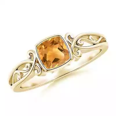 ANGARA Vintage Style Cushion Citrine Solitaire Ring For Women In 14K Solid Gold • $512.10