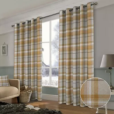 1 Pair WARRINGTON Faux Wool Tartan Eyelet Blackout Lined Bedroom Lounge Curtains • £109.99