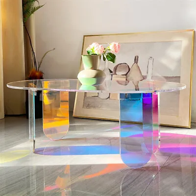 Acrylic Coffee Table Iridescent Colorful Side Table W/PVC Desktop Protective Mat • £109.91