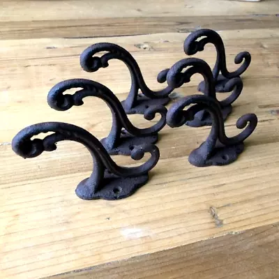 6 Cast Iron Rustic Victorian Style Coat Hooks Hook Rack Hall Tree Vintage Look • $26.99